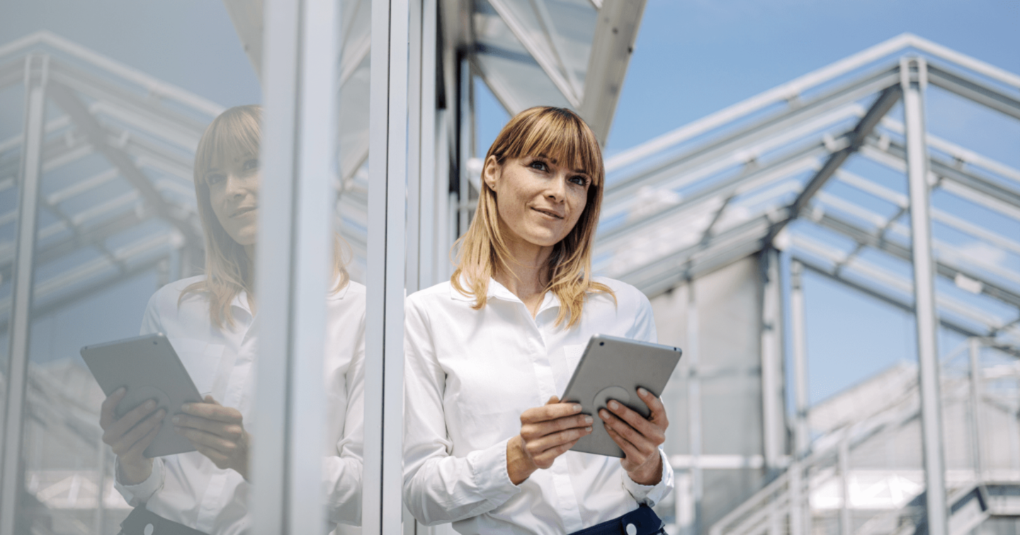 Woman holding iPad